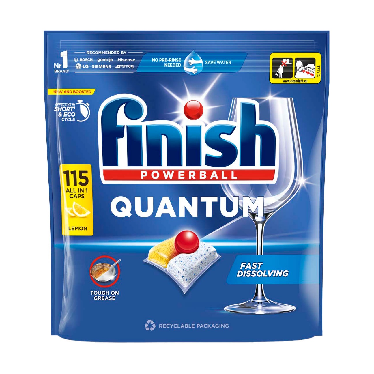 Таблетки для миття посуду в посудомийних машинах Finish Quantum All in 1 Lemon, 115 шт